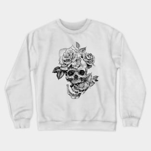 Black and White ink drawing Skull With Roses Crewneck Sweatshirt